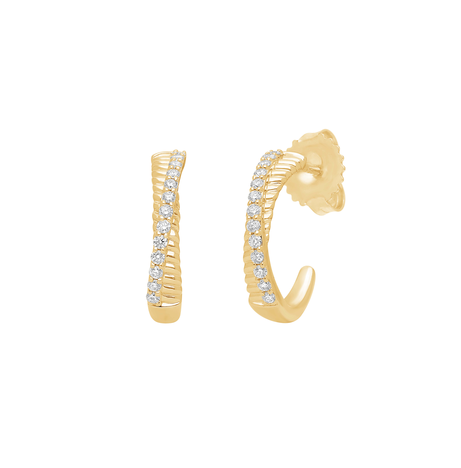Sabel Collection Yellow Gold Cable and Diamond Crossover Hoop Earrings